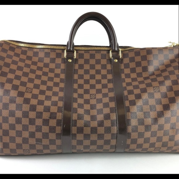 LOUIS VUITTON DAMIER EBENE KEEPALL 55 BANDOULIERE SHOULDER BAG - Picture 1 of 12